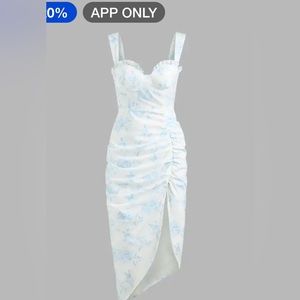 Cider Floral Ruffle Toile de Jouy Midi Dress